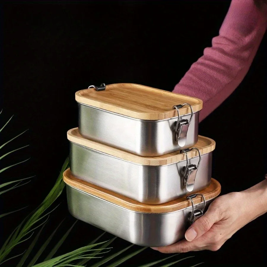 Food Storage On Table - New 304 Stainless Steel Bamboo Lid