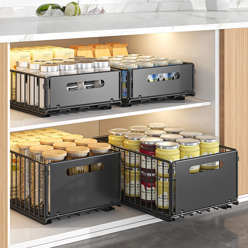 Food Storage Without Pantry - Kitchen Cabinet Slide‑Out Storage Basket Pull