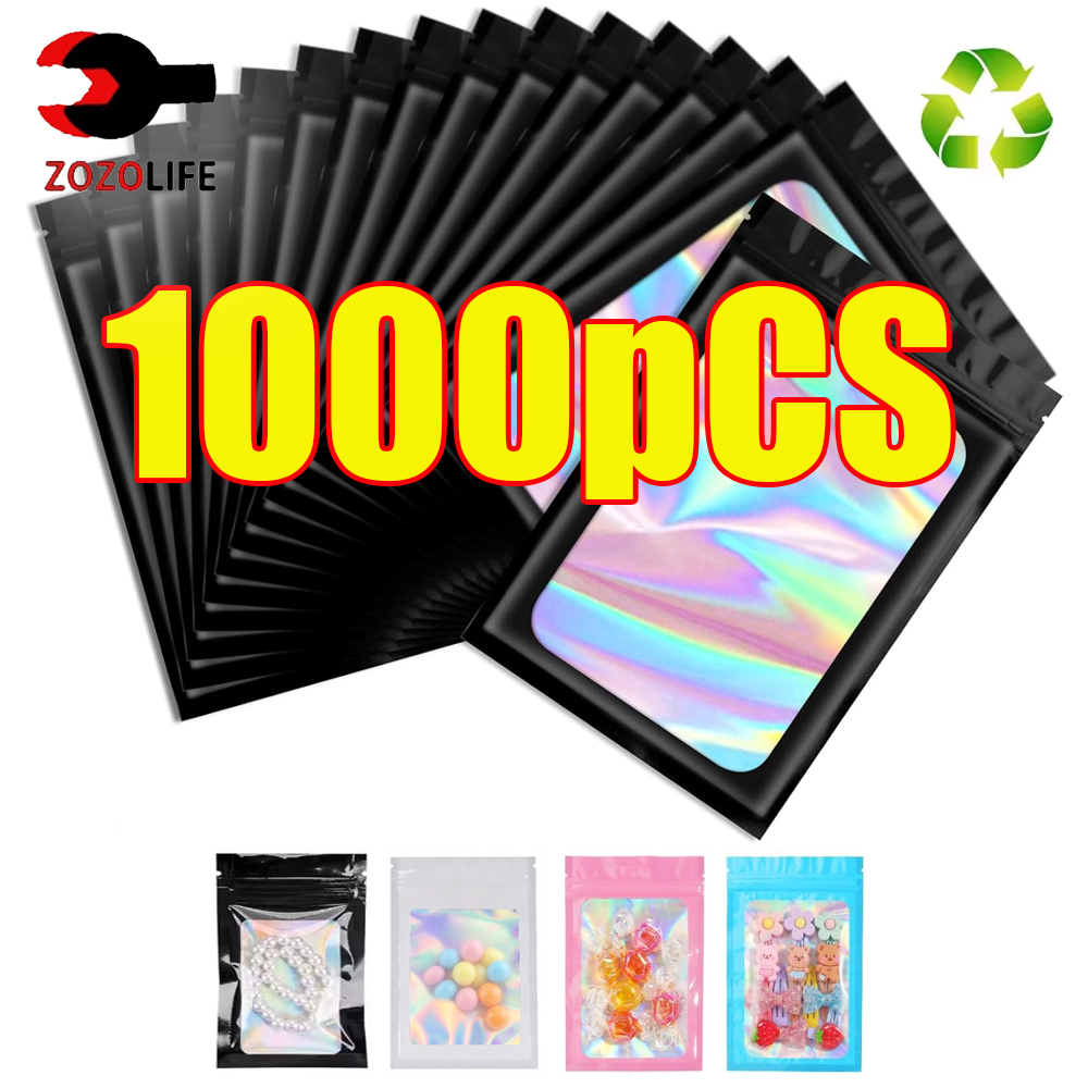 Food Storage Ziploc Bags - 10-1000Pcs Holographic Ziplock Bag Black Plastic