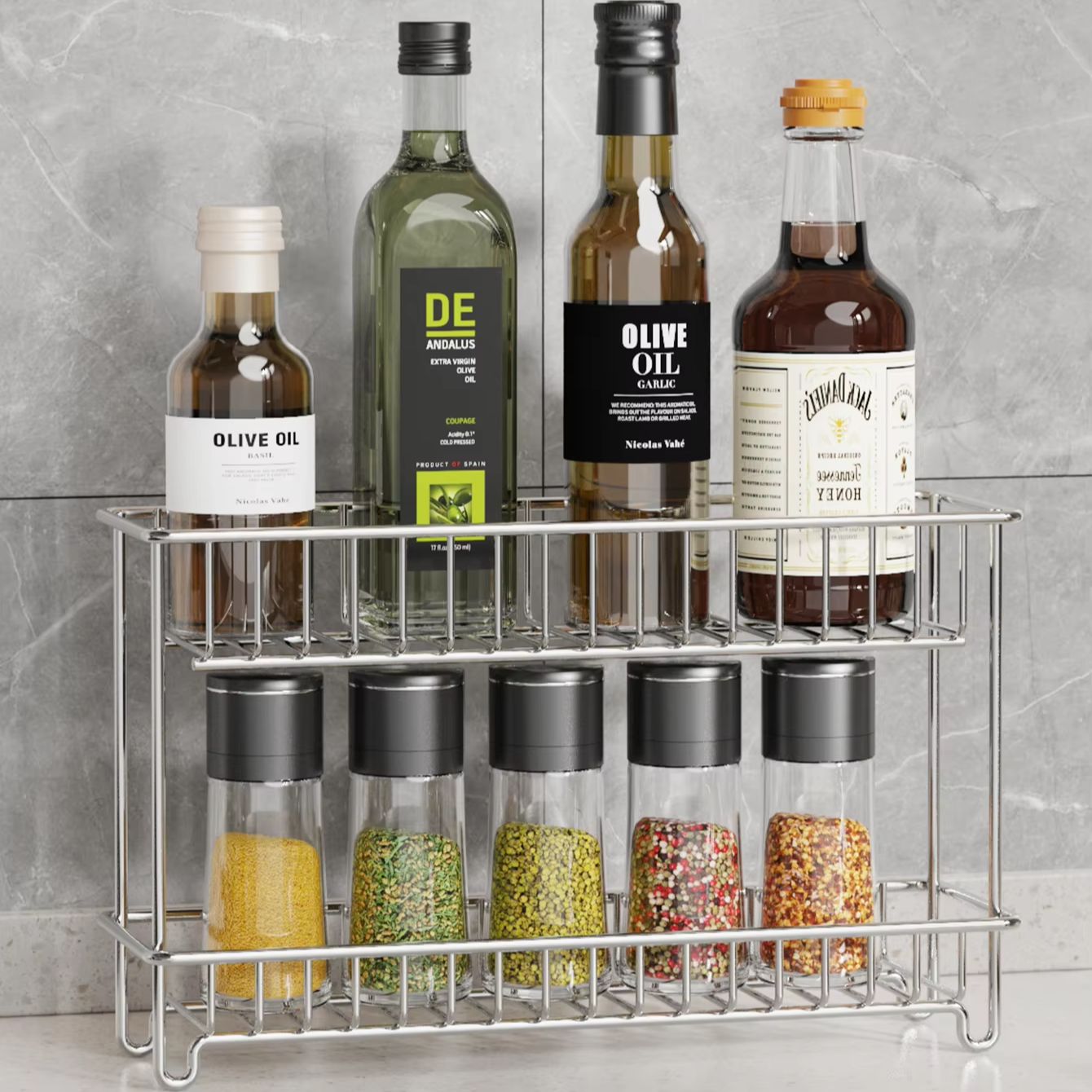 Food Storage Shelving - 1PC Stainless Steel Double-Layer Storage Rack,