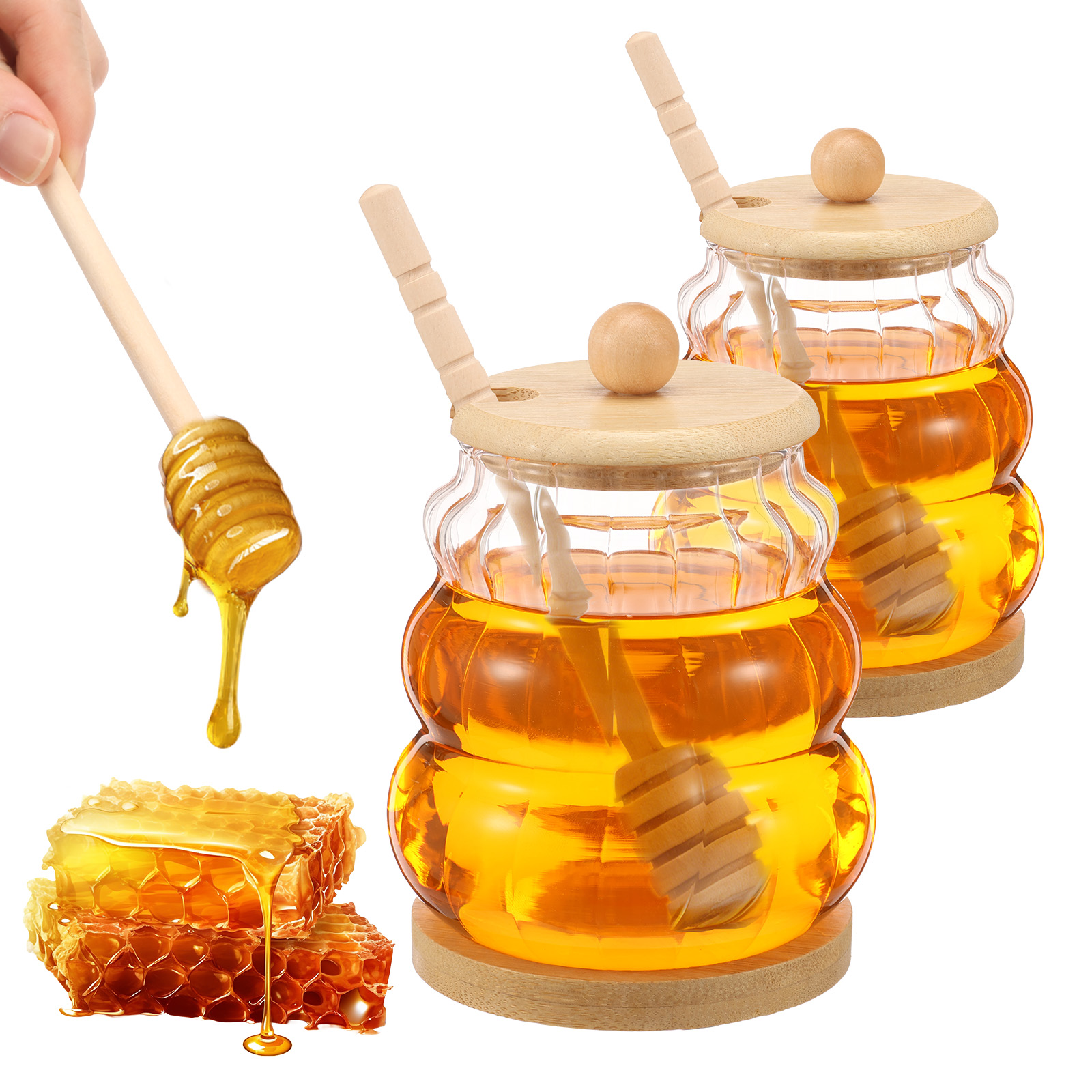 2Pcs Glass Honey Jar with Dipp - Food Storage Lidl recension och pris