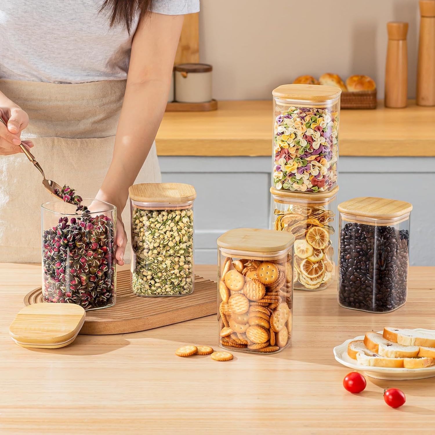 6 Pack Glass Food Storage Jars - Food Storage Pantry recension och pris