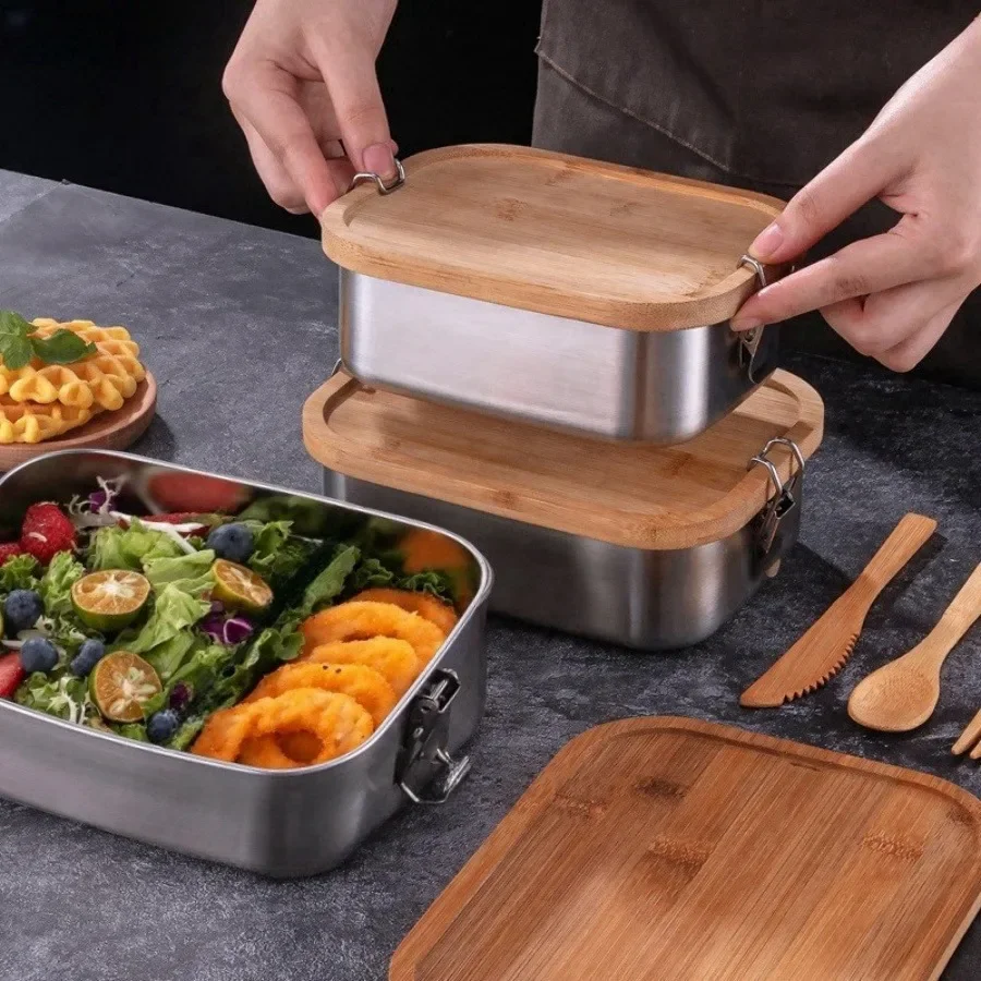 New 304 Stainless Steel Bamboo - Food Storage On Table recension och pris