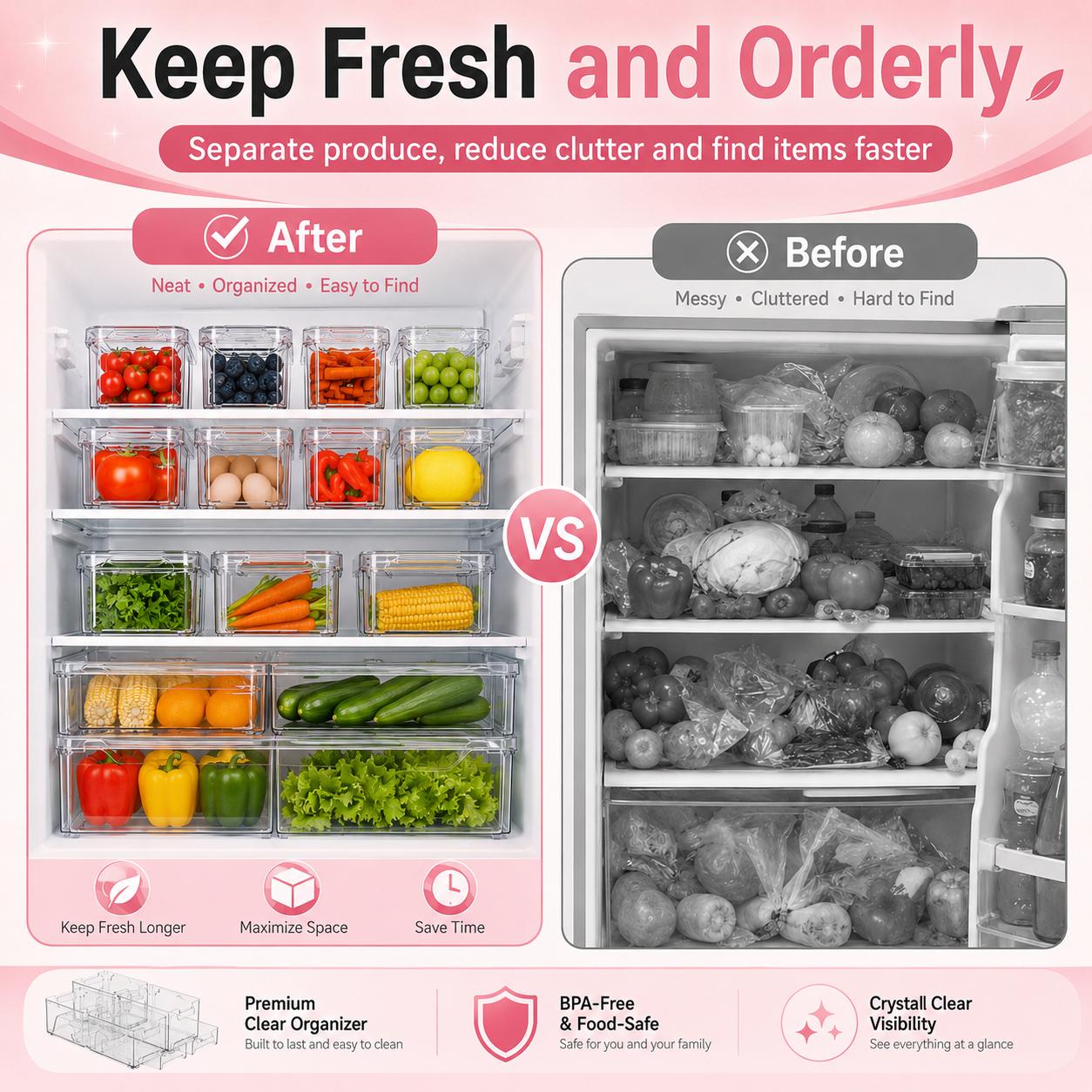 Stackable Refrigerator Organiz - Food Storage Without Pantry recension och pris