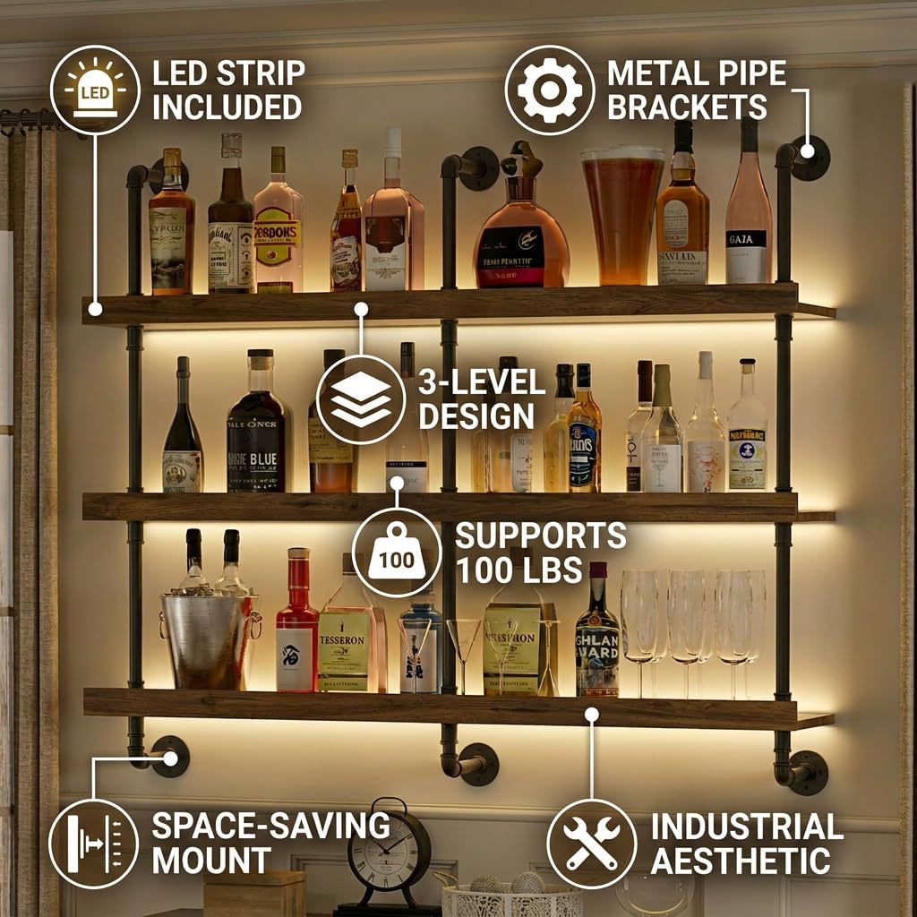 Wall Mounted Wine Rack With LE - Food Storage Shelving recension och pris